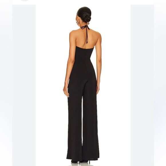 NWT Majorelle Mika Jumpsuit Black jersey wide leg halter tie Revolve S - Picture 2 of 14